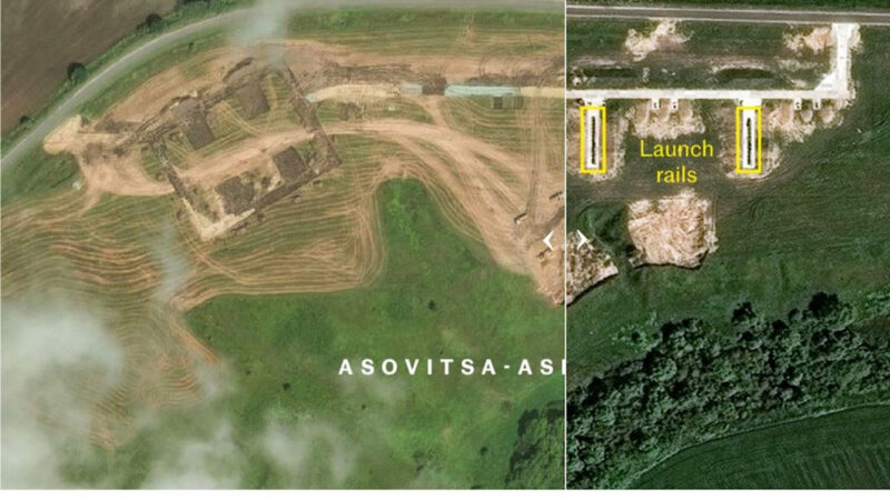 Imagini din satelit cu baza rusă de lansare a dronelor Asovitsa-Ashelok, cu rampe de lansare marcate (foto: Vantor via The Telegraph)
